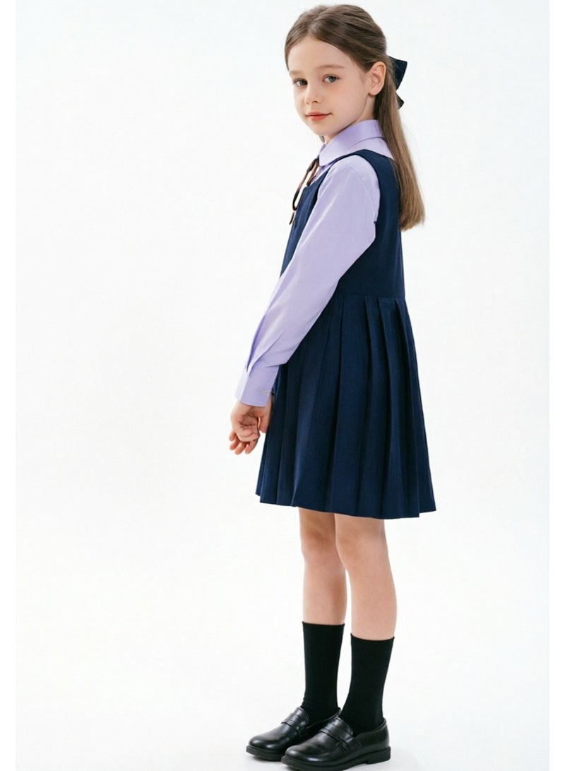 liannaner Girls School Uniform Outfit, Long Sleeve Shirt with Pleated Sleeveless Pinafore Dress Set, Kids British Style Dress for School Performance Daily Wear - Image 3