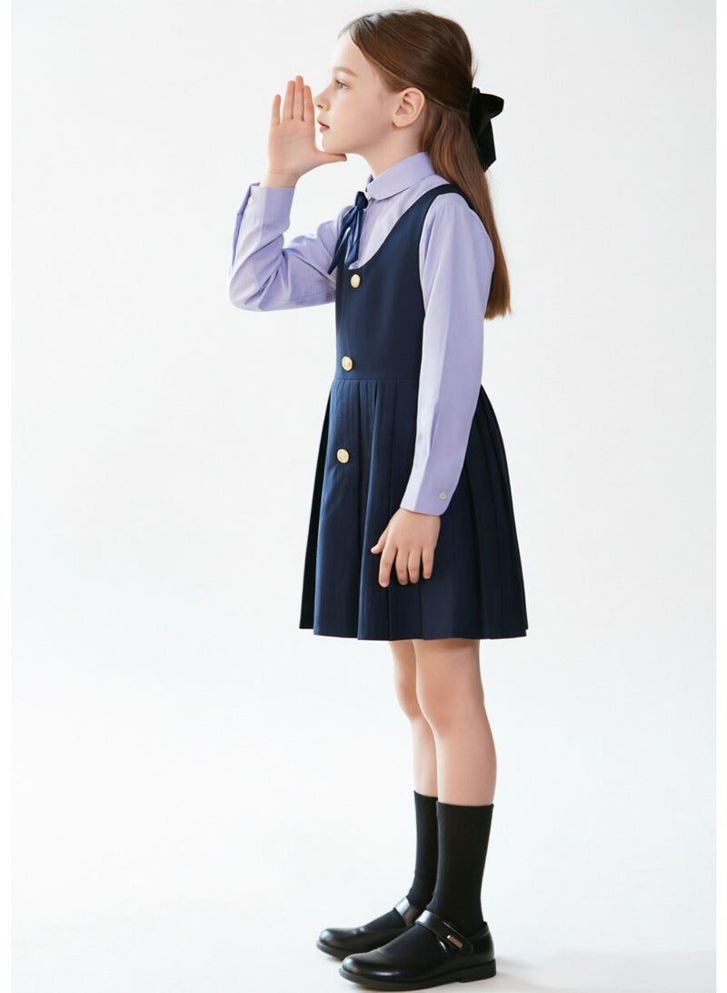 liannaner Girls School Uniform Outfit, Long Sleeve Shirt with Pleated Sleeveless Pinafore Dress Set, Kids British Style Dress for School Performance Daily Wear - Image 2
