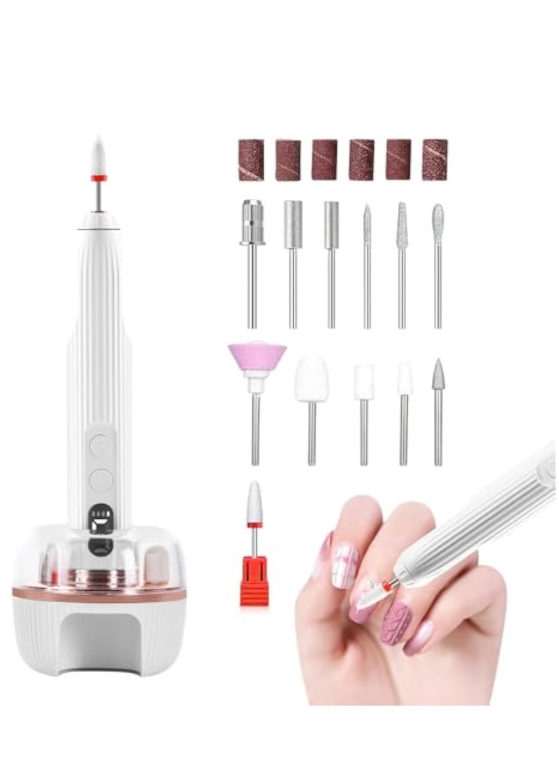 SOLARAE Electric Nail File Set, Professional Acrylic Nail Drill Machine, Professional Manicure Pedicure Kit, with Mini Manicure Light,12 Drills and Rechargeable Base, Portable Rechargeable Nail E File Machine - Image 1