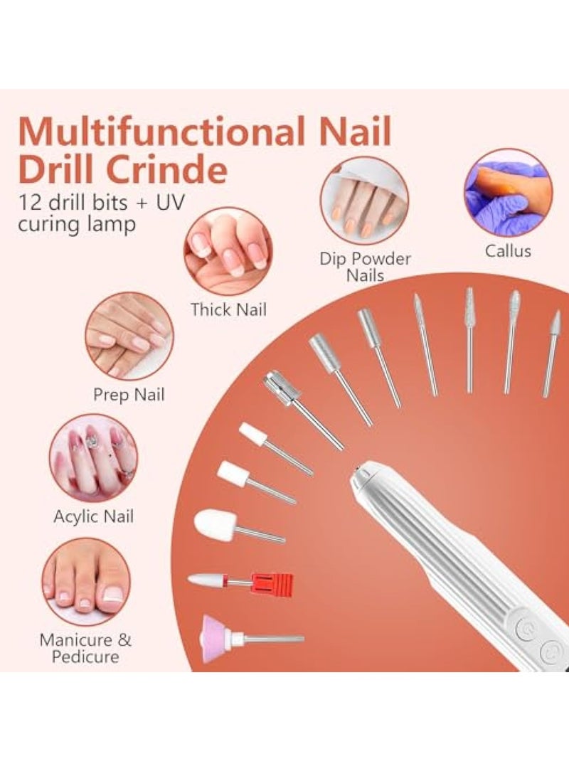 SOLARAE Electric Nail File Set, Professional Acrylic Nail Drill Machine, Professional Manicure Pedicure Kit, with Mini Manicure Light,12 Drills and Rechargeable Base, Portable Rechargeable Nail E File Machine - Image 3
