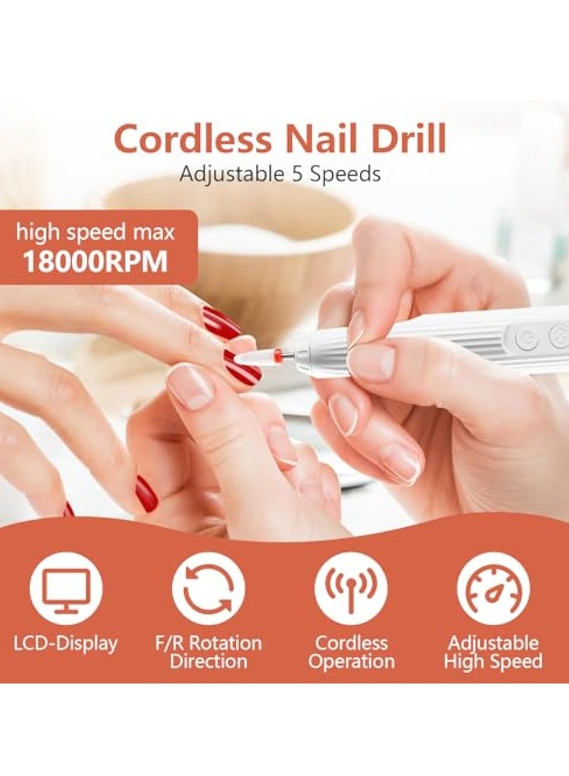 SOLARAE Electric Nail File Set, Professional Acrylic Nail Drill Machine, Professional Manicure Pedicure Kit, with Mini Manicure Light,12 Drills and Rechargeable Base, Portable Rechargeable Nail E File Machine - Image 2