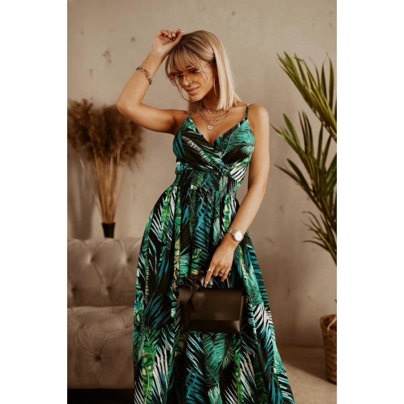 2025 Summer Women's V-Neck Cinched Waist Midi Dress - Image 2