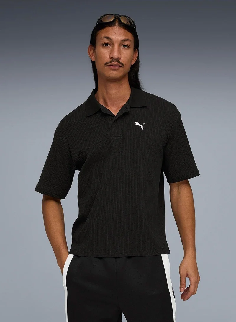 بوما بولو أساسي بياقة مربعة بنقشة الوافل