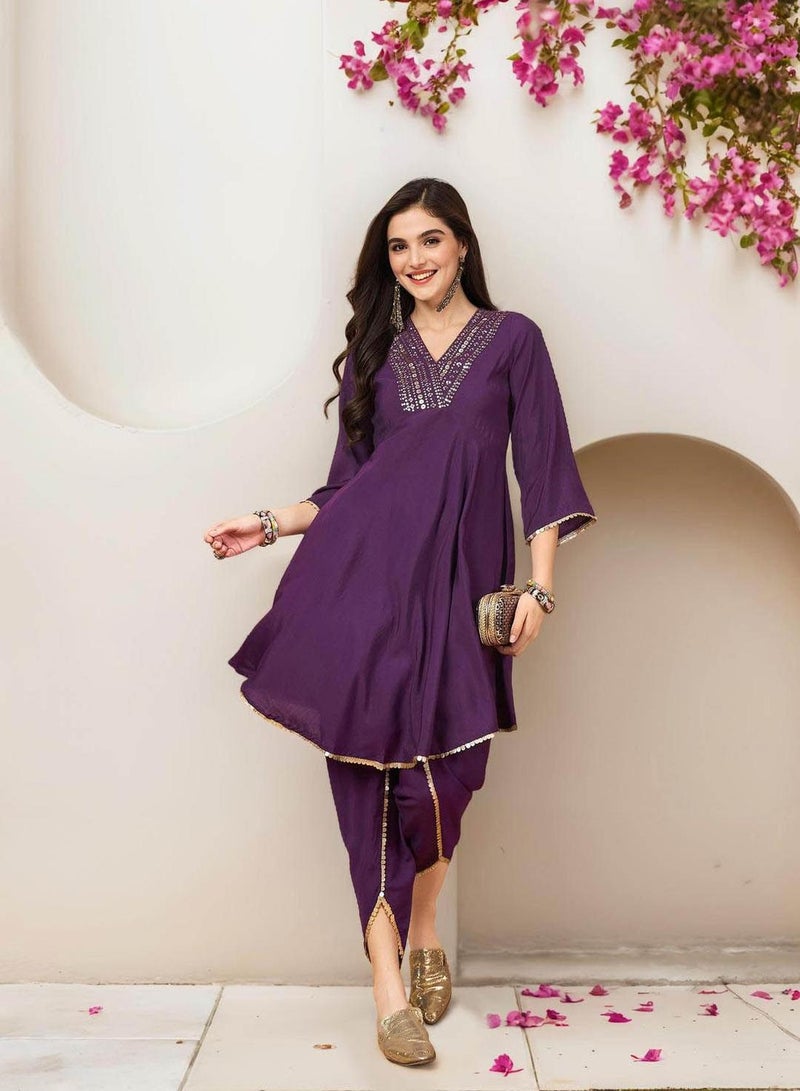 ISHIN Women Lilac Cotton 2 Pcs Kurta Set - Image 1