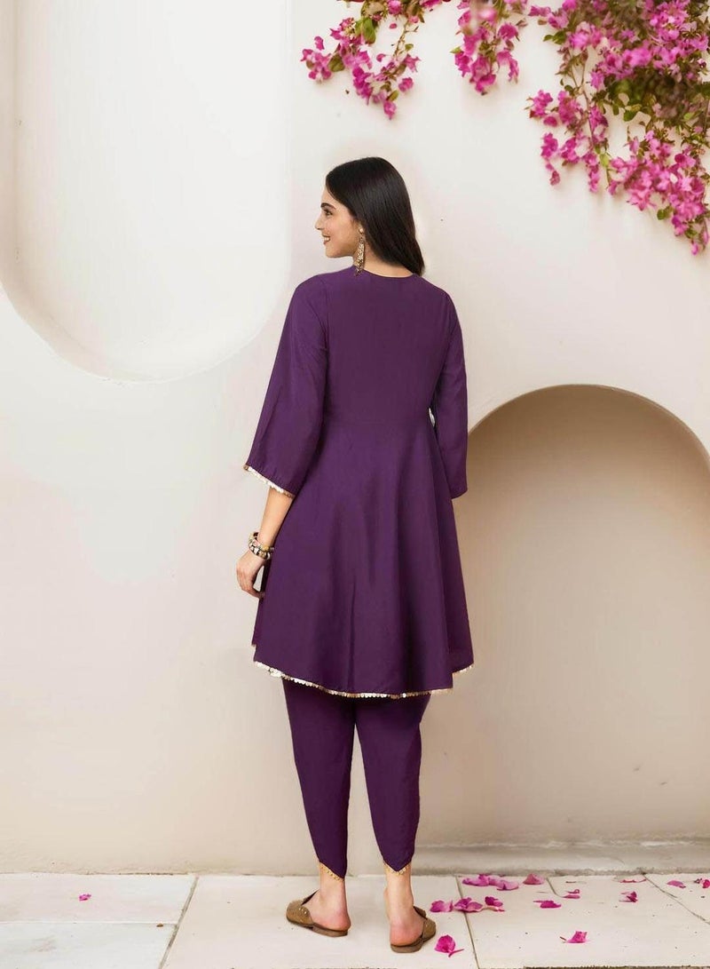 ISHIN Women Lilac Cotton 2 Pcs Kurta Set - Image 3