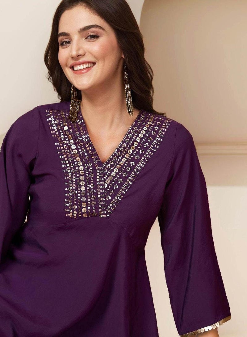 ISHIN Women Lilac Cotton 2 Pcs Kurta Set - Image 5
