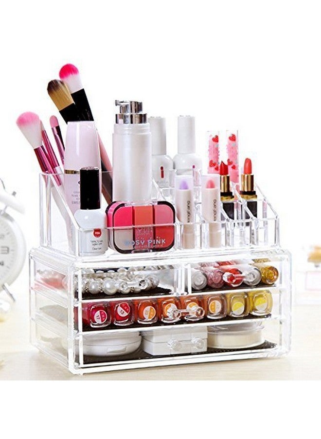 MOSHTU Cosmetic Organizer 16 Compartment & 4 Drawer Cosmetic Makeup Jewellery Acrylic Lipstick Storage Organiser Box - Image 1