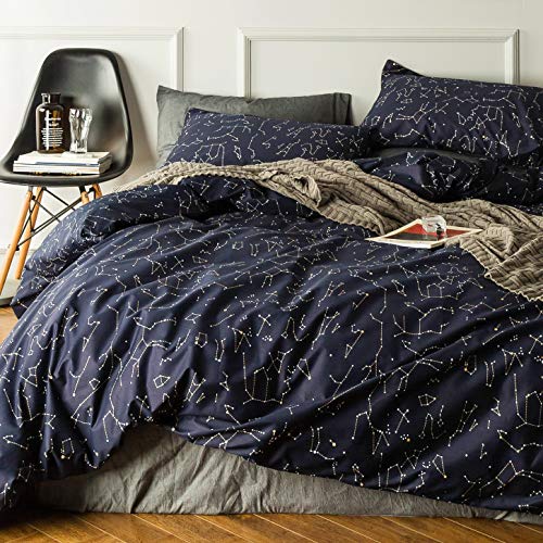 SUSYBAO Constellation Patterned Duvet Cover Queen 100% Cotton Navy Duvet Cover Set 3 Pieces 1 Navy Blue Galaxy Space Duvet Cover with Zipper Ties 2 Pillow Cases Luxury Soft Constellation Bedding Set - Image 2