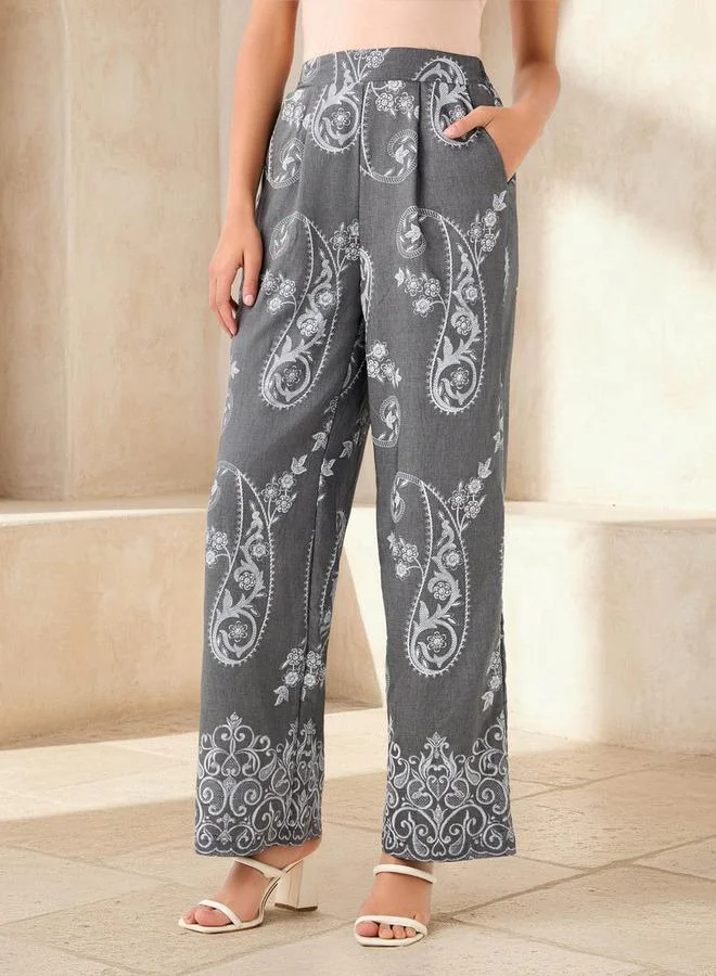 سبلاش فيڤ Wide-Leg Paisley Print Pleated Trousers
