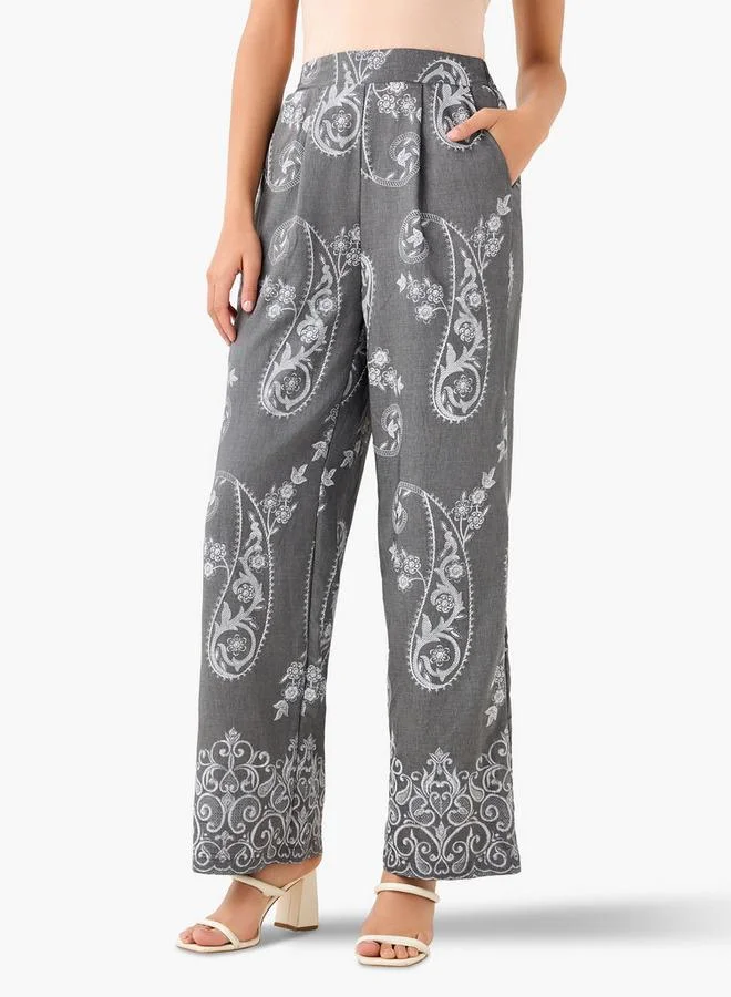 Splash FAV Wide Leg Paisley Print Pleated Trousers