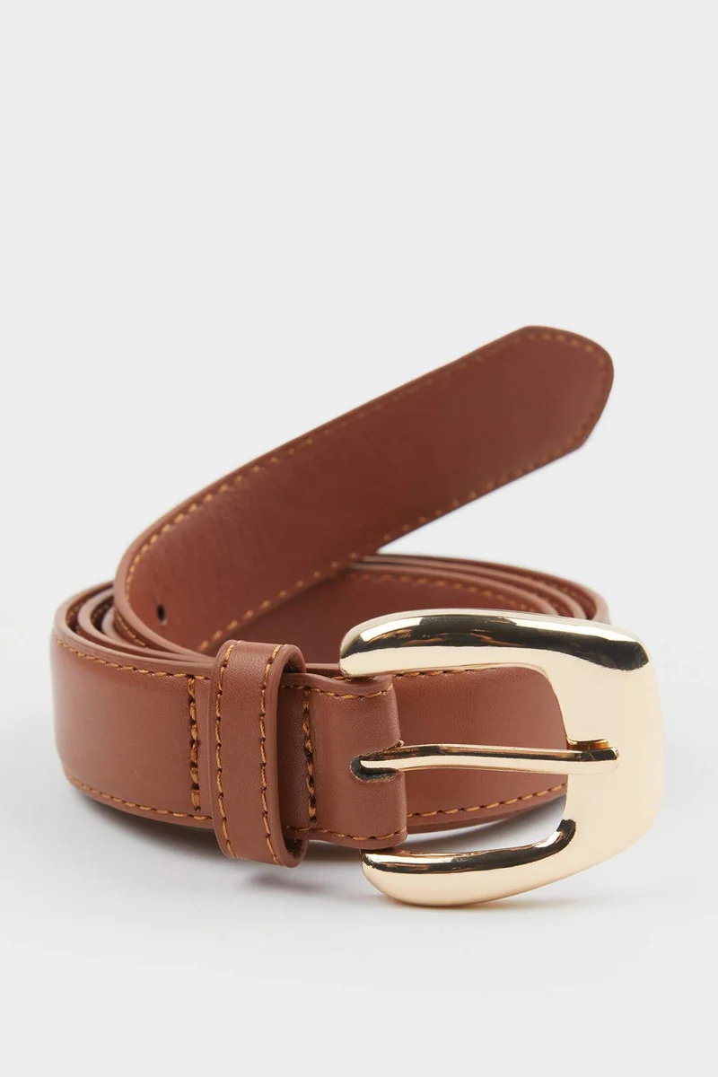 Woman Big Clasp Faux Leather Jean Belt