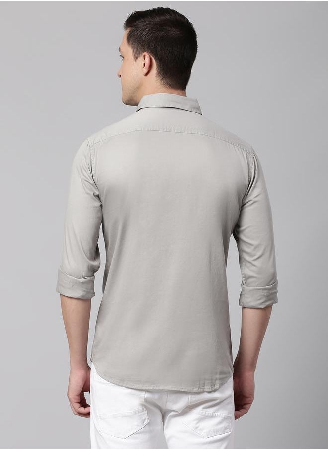 Dennis Lingo - Grey Slim Fit Casual Spread Shirt - 100% Cotton - Image 1
