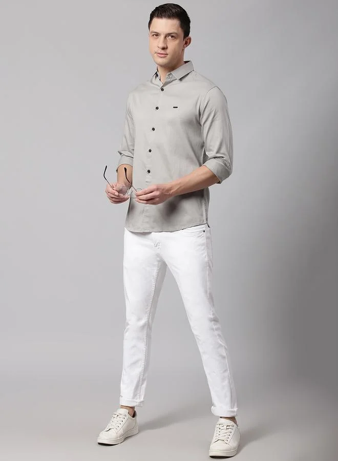 Dennis Lingo Grey Slim Fit Casual Spread Shirt - 100% Cotton