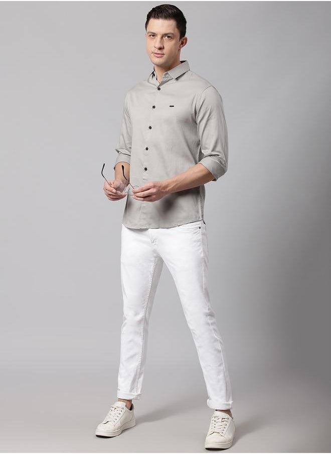 Dennis Lingo - Grey Slim Fit Casual Spread Shirt - 100% Cotton - Image 1