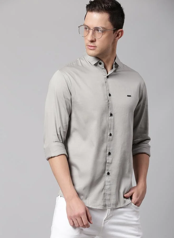 Dennis Lingo Grey Slim Fit Casual Spread Shirt - 100% Cotton