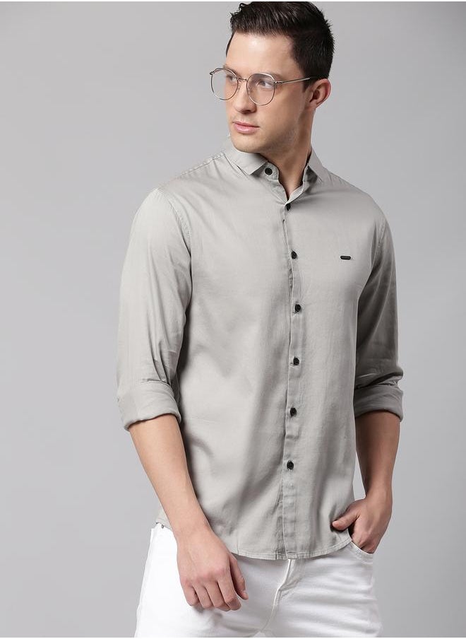 Dennis Lingo - Grey Slim Fit Casual Spread Shirt - 100% Cotton - Image 1