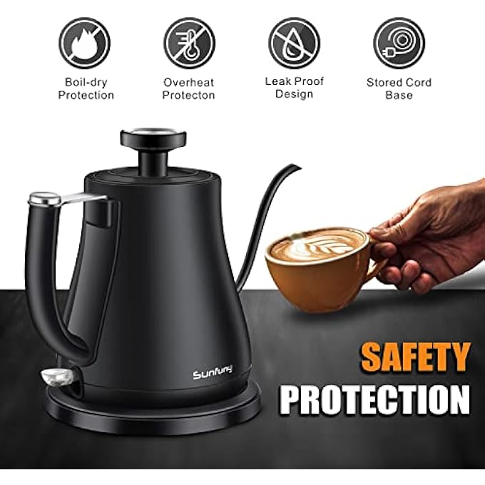 Sunfuny Electric Gooseneck Kettle With Temperature Display 08 Litre 100 Stainless Steel For Pouring Over Kettle Hot Water Kettle With 1000W Auto ShutOff For - Image 4