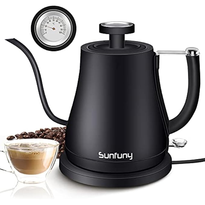 Sunfuny Electric Gooseneck Kettle With Temperature Display 08 Litre 100 Stainless Steel For Pouring Over Kettle Hot Water Kettle With 1000W Auto ShutOff For - Image 1