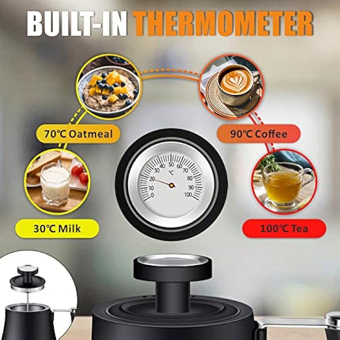 Sunfuny Electric Gooseneck Kettle With Temperature Display 08 Litre 100 Stainless Steel For Pouring Over Kettle Hot Water Kettle With 1000W Auto ShutOff For - Image 2
