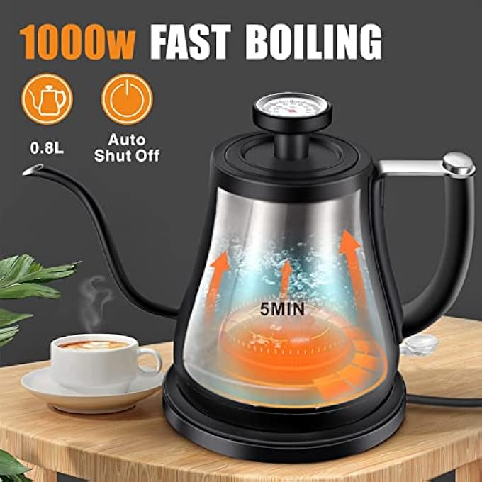 Sunfuny Electric Gooseneck Kettle With Temperature Display 08 Litre 100 Stainless Steel For Pouring Over Kettle Hot Water Kettle With 1000W Auto ShutOff For - Image 5