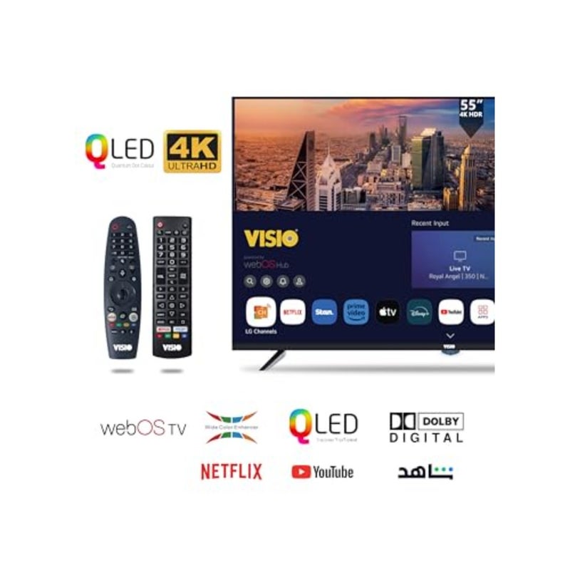 55VHSwebOS تلفزيون QLED WebOS مقاس 55 بوصة بدقة 4K للاستخدام في غرفة المعيشة، وإطار معدني أسود، وصوت Dolby Digital وحامل حائط مضمن - Image 2