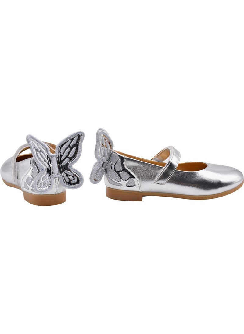 Kids A More Mariposa Butterfly Figure Detailed Girls Ballerina Shoes Silver Color10  - Image 2