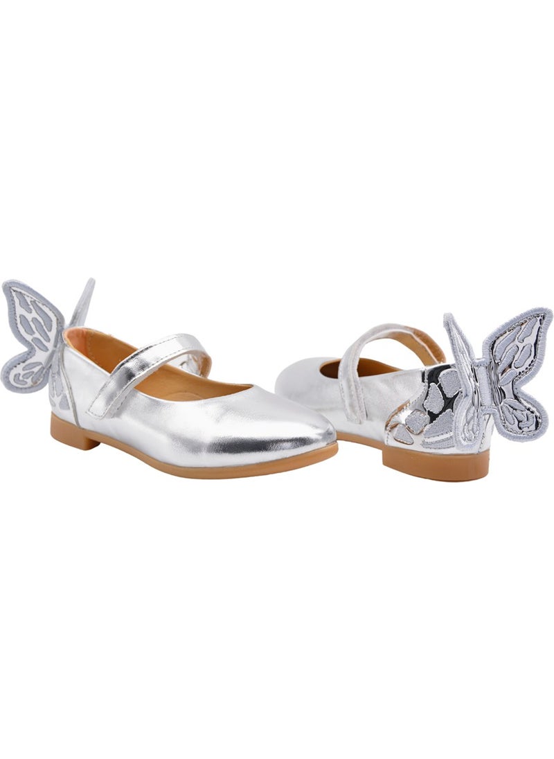 Kids A More Mariposa Butterfly Figure Detailed Girls Ballerina Shoes Silver Color10  - Image 3