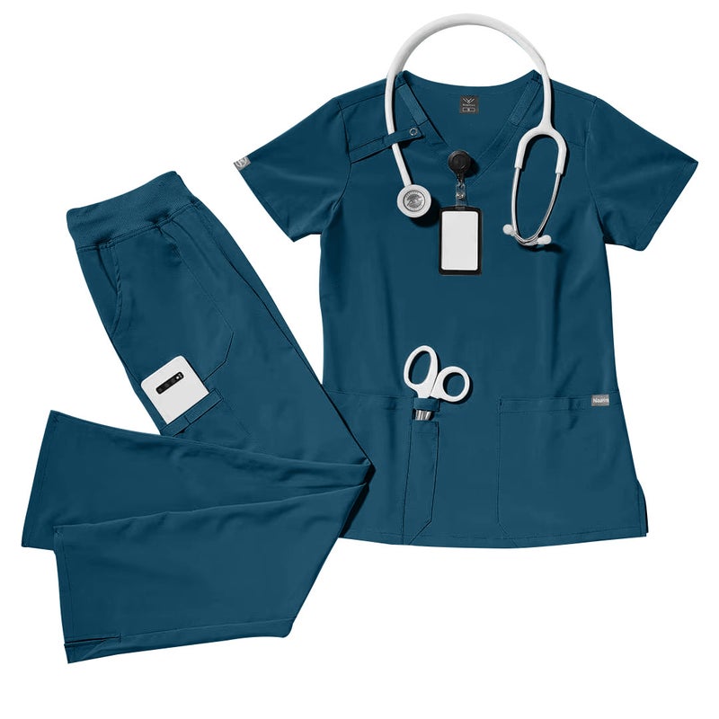 TEXSENDA NiaaHinn Men's and Women's Short Sleeve Moisture-Wicking Medical Scrubs Set in Deep Blue for Spa, Surgery, ICU - Image 1