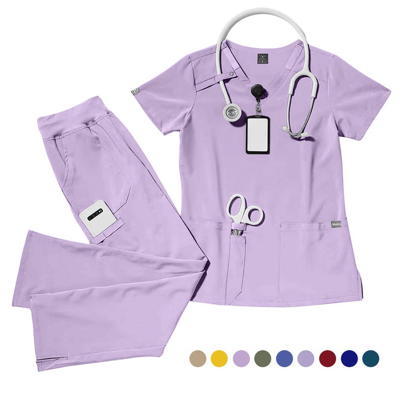 TEXSENDA NiaaHinn Men's and Women's Short Sleeve Moisture-Wicking Medical Scrubs Set in Deep Blue for Spa, Surgery, ICU - Image 2