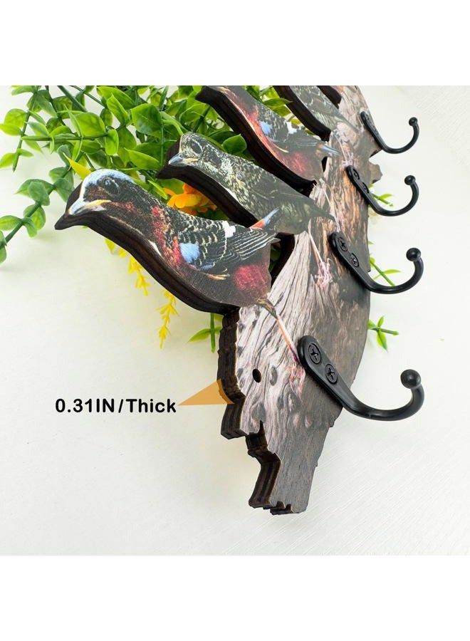 Midrean Wooden Vintage Tree Branch Coat Rack with Birds Towel Holder Hats Wall Hooks Decorative Rustic Farmhouse Wall Mounted Hanging - Image 2