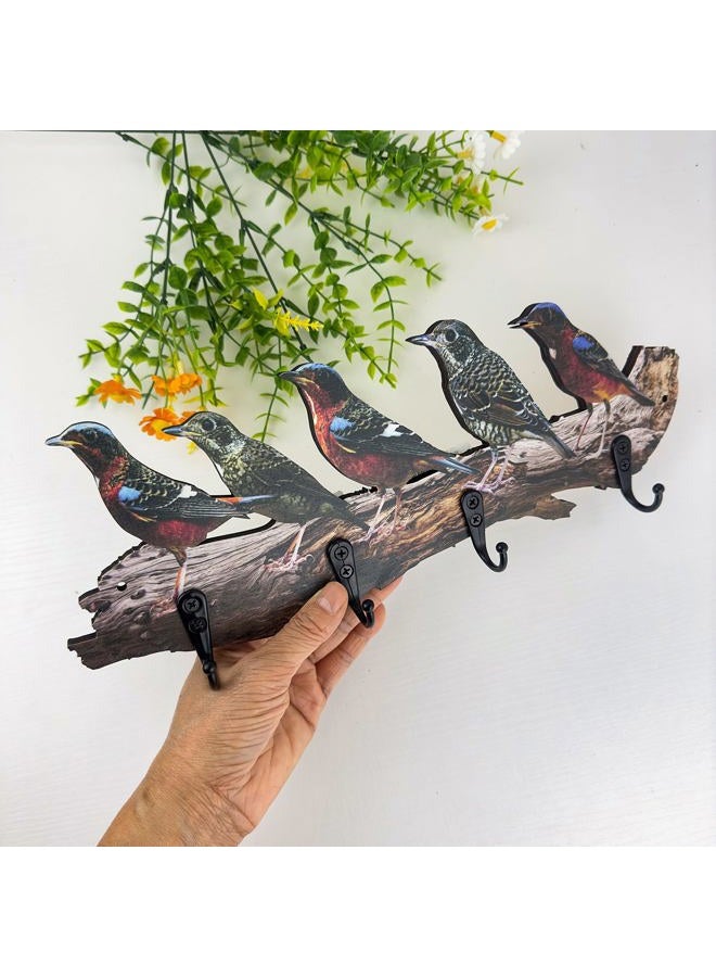Midrean Wooden Vintage Tree Branch Coat Rack with Birds Towel Holder Hats Wall Hooks Decorative Rustic Farmhouse Wall Mounted Hanging - Image 3