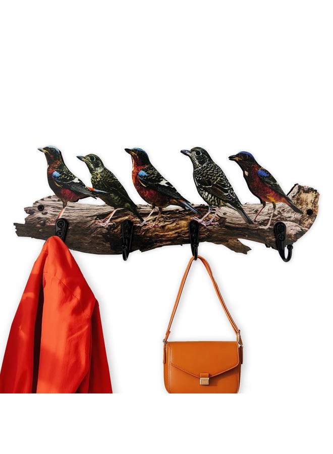 Midrean Wooden Vintage Tree Branch Coat Rack with Birds Towel Holder Hats Wall Hooks Decorative Rustic Farmhouse Wall Mounted Hanging - Image 1