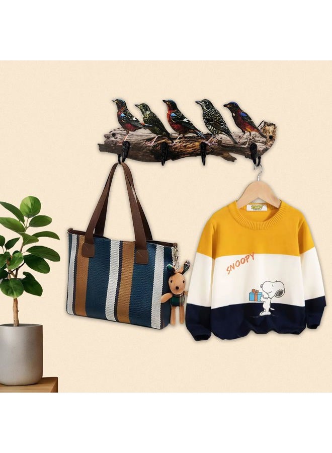 Midrean Wooden Vintage Tree Branch Coat Rack with Birds Towel Holder Hats Wall Hooks Decorative Rustic Farmhouse Wall Mounted Hanging - Image 4