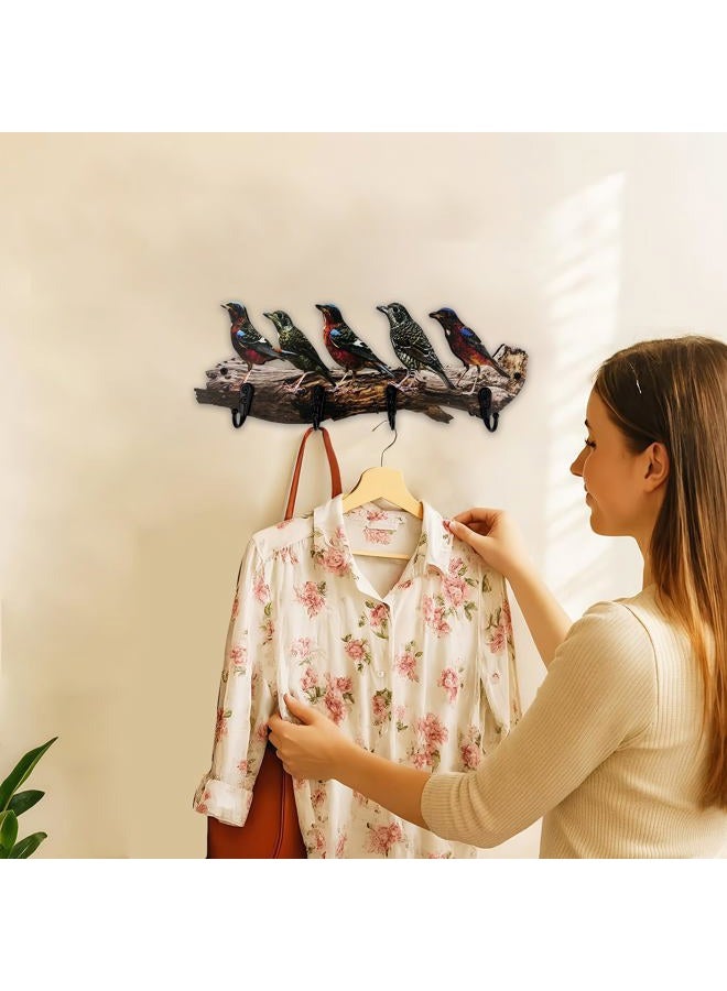 Midrean Wooden Vintage Tree Branch Coat Rack with Birds Towel Holder Hats Wall Hooks Decorative Rustic Farmhouse Wall Mounted Hanging - Image 5