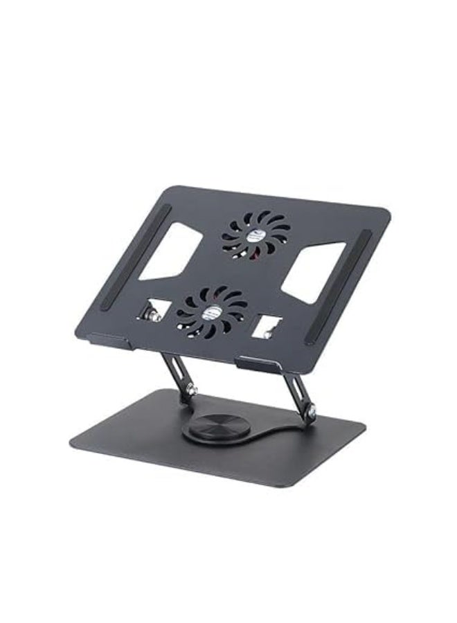 Adjustable 360° Rotating Laptop Stand – Foldable Aluminum Tabletop Stand with Dual Fan Cooling – Ideal for Daily Work & Study - Image 1