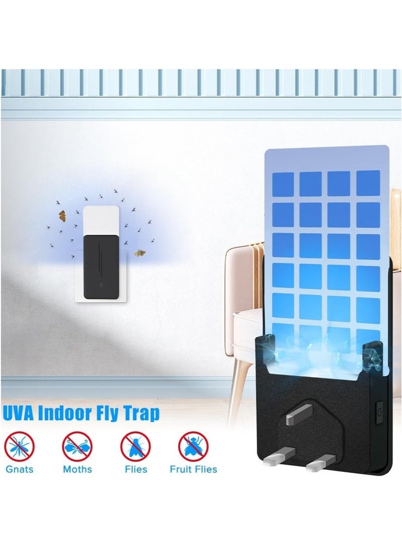 Fly Insect Trap with 5Pcs Adhesive Cards, Indoor Gnat Catcher Captures Houseflies, Fruit Flies, and Gnats, Plug-in Moths Killer with Night Light for Buzz-free Home（Black） - Image 2