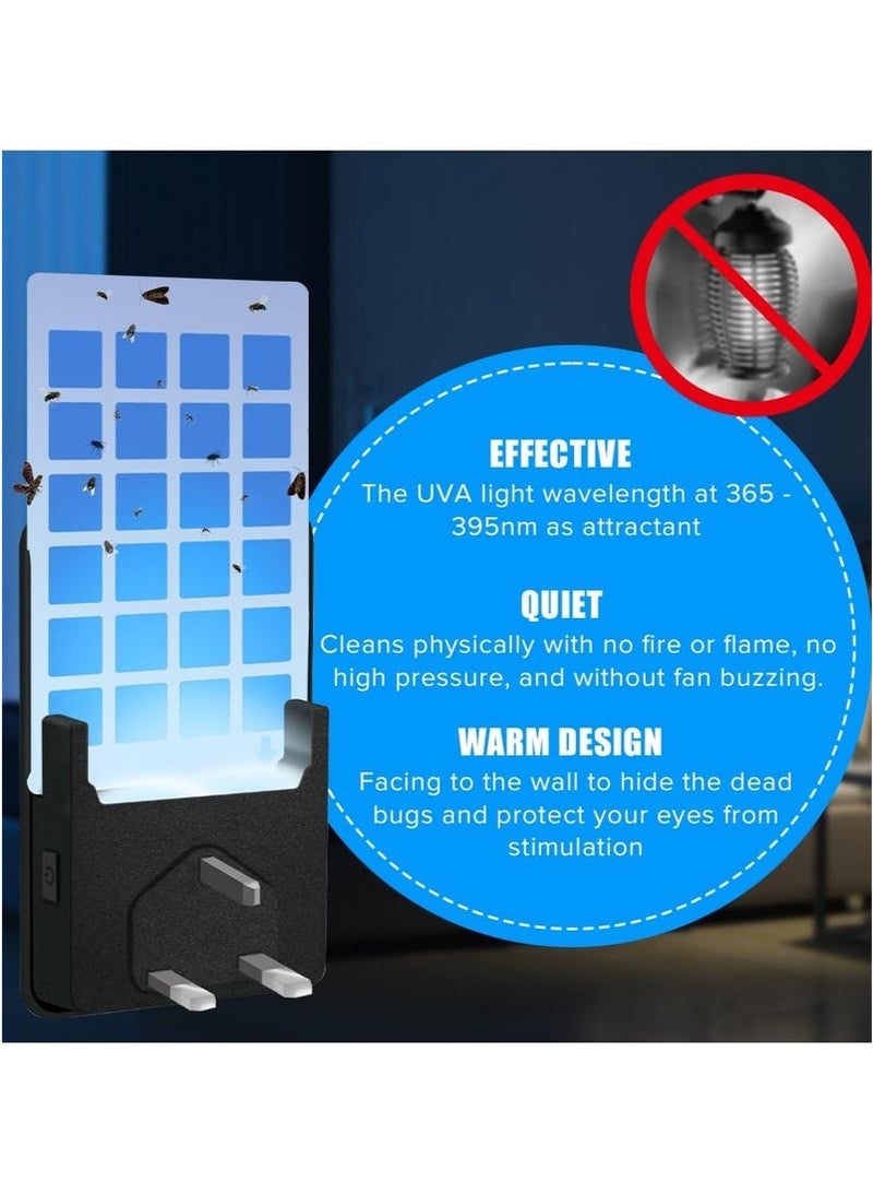 Fly Insect Trap with 5Pcs Adhesive Cards, Indoor Gnat Catcher Captures Houseflies, Fruit Flies, and Gnats, Plug-in Moths Killer with Night Light for Buzz-free Home（Black） - Image 4