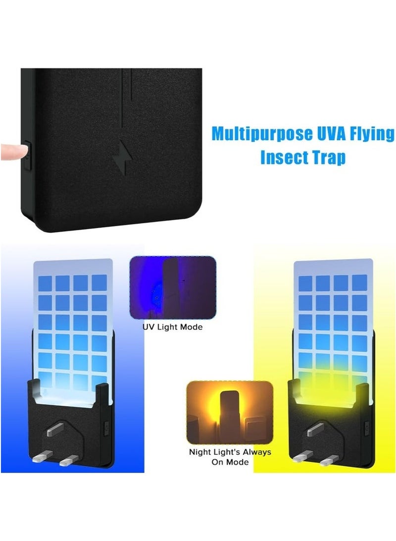 Fly Insect Trap with 5Pcs Adhesive Cards, Indoor Gnat Catcher Captures Houseflies, Fruit Flies, and Gnats, Plug-in Moths Killer with Night Light for Buzz-free Home（Black） - Image 3