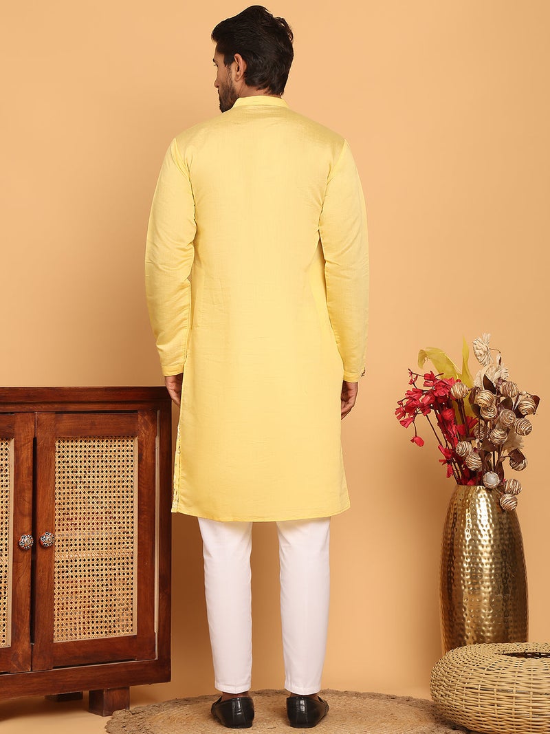 PRASHA Floral Embroidered and Sequins Kurta Set ( JOKP P 5140 Yellow ) - Image 3