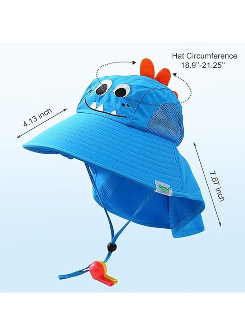 Kids Sun Hat with Neck Flap Girls Boys Swim Pool Hat Child Summer Beach Hat with Sunglasses UPF 50+ Age 3-8 Blue - Image 5
