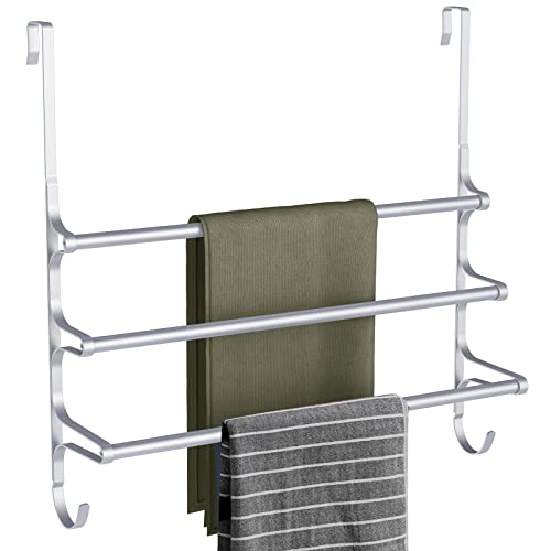CANYAVE Over The Door Towel Rack Over Door Towel Rack for Bathroom Door Triple Towel Storage Holder with Hooks Silver Gray 2027 L