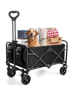 TRASSLE Wagons Carts Foldable with Cargo Net&Adjustable Handle,Foldable Collapsible Wagon 150 Lbs Capacity with Wheels & Drink Holders,Utility Folding Wagon Cart for Grocery,Garden,Beach,Camping  - Image 1
