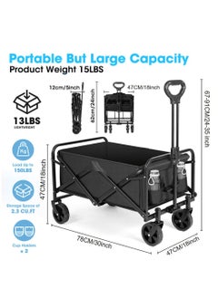 TRASSLE Wagons Carts Foldable with Cargo Net&Adjustable Handle,Foldable Collapsible Wagon 150 Lbs Capacity with Wheels & Drink Holders,Utility Folding Wagon Cart for Grocery,Garden,Beach,Camping  - Image 2