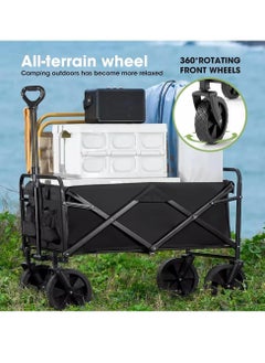 TRASSLE Wagons Carts Foldable with Cargo Net&Adjustable Handle,Foldable Collapsible Wagon 150 Lbs Capacity with Wheels & Drink Holders,Utility Folding Wagon Cart for Grocery,Garden,Beach,Camping  - Image 3