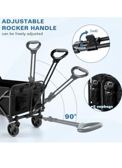 TRASSLE Wagons Carts Foldable with Cargo Net&Adjustable Handle,Foldable Collapsible Wagon 150 Lbs Capacity with Wheels & Drink Holders,Utility Folding Wagon Cart for Grocery,Garden,Beach,Camping  - Image 4