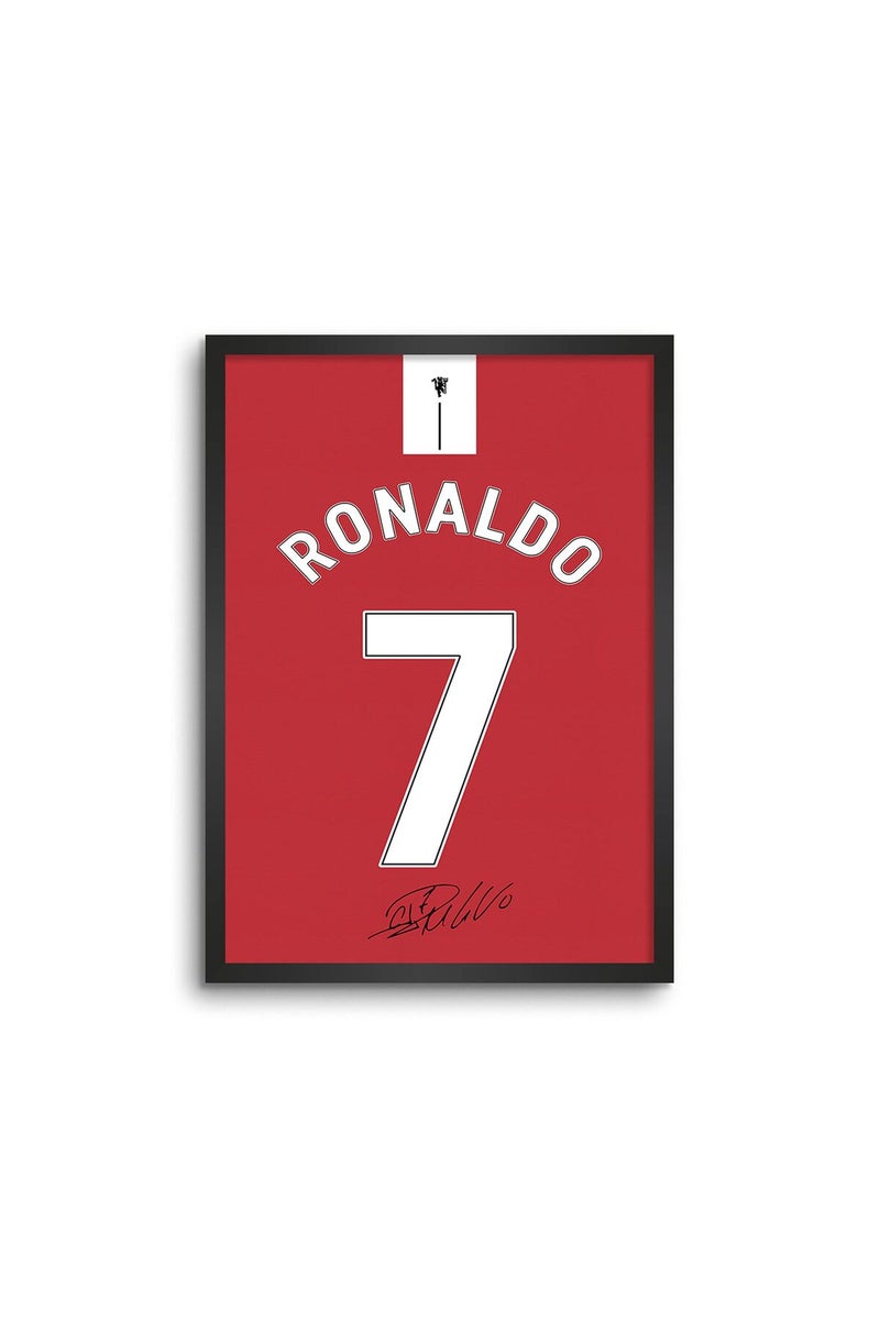 LAMRON Ronaldo Red Jersey Wall Decoration Art Framed Poster, 8 Inch x 12 Inch, Matt Laminated Poster with 0.5 Inch Black Wooden Frame - Image 1