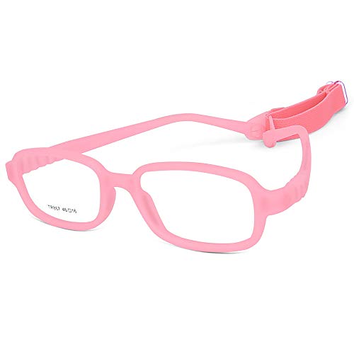 AQWANO Children Optical Glasses Frame TR90 Flexible Bendable One-piece Safe Eyeglasses Girls Boys Square Pink - Image 1