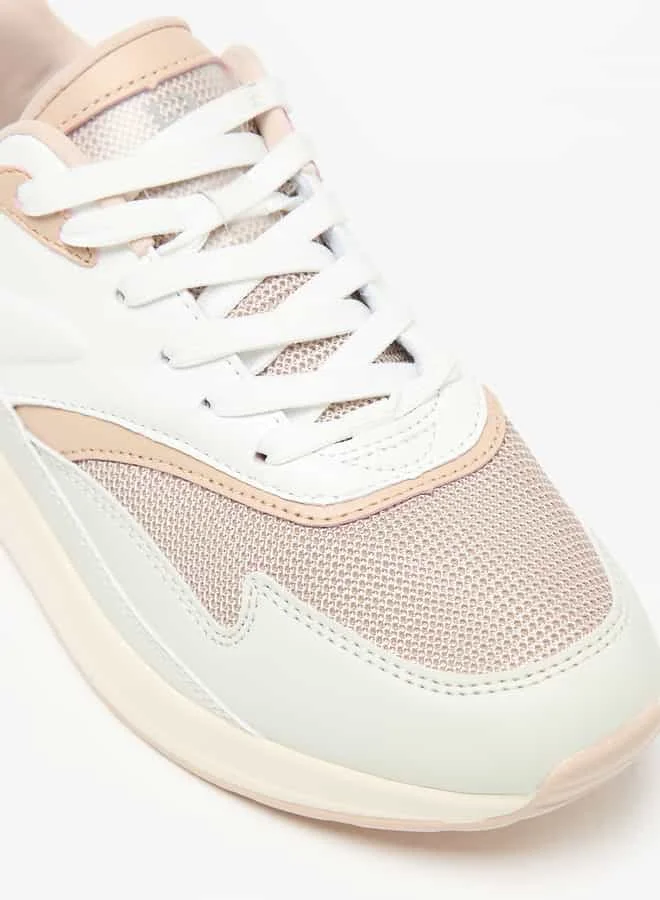 Flora Bella By Shoexpress Women Mesh Textured Lace-Up Low Ankle Sneakers with Pull Tabs