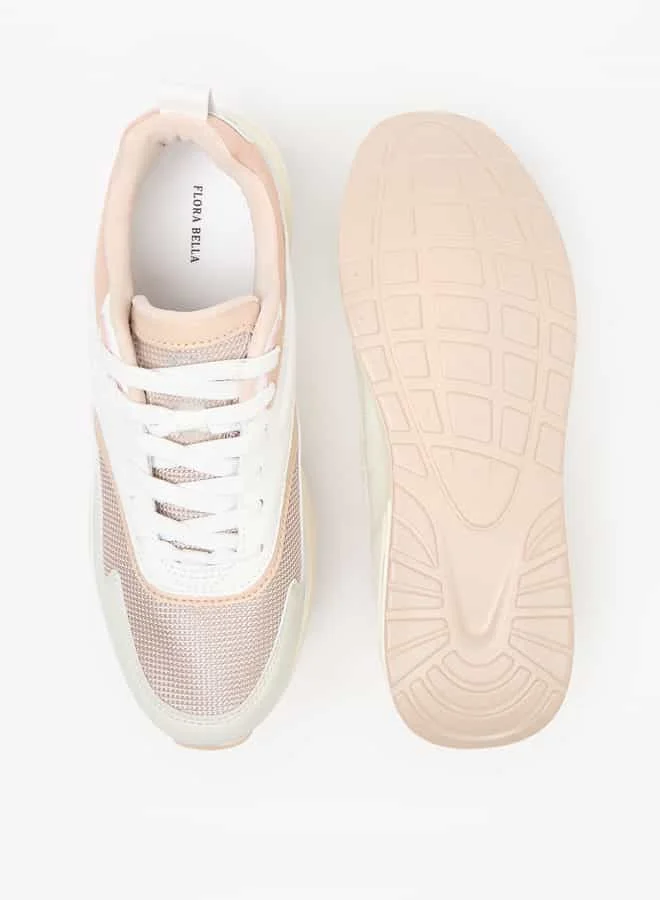 Flora Bella By Shoexpress Women Mesh Textured Lace-Up Low Ankle Sneakers with Pull Tabs