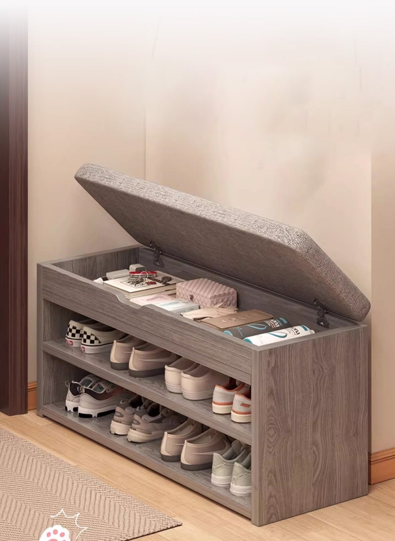 Sharpdo Home Porch Entrance Integrated Shoe Cabinet Bench, Solid Wood Shoe Bench, Soft Cushion 80*30*43CM  - Image 3